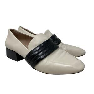 A.D. & Daughters Ivory Black Leather Block Heel Loafers Womens EU 39 US 9